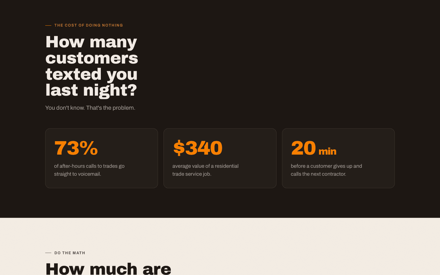 BossPal landing page section with a missed-revenue calculator